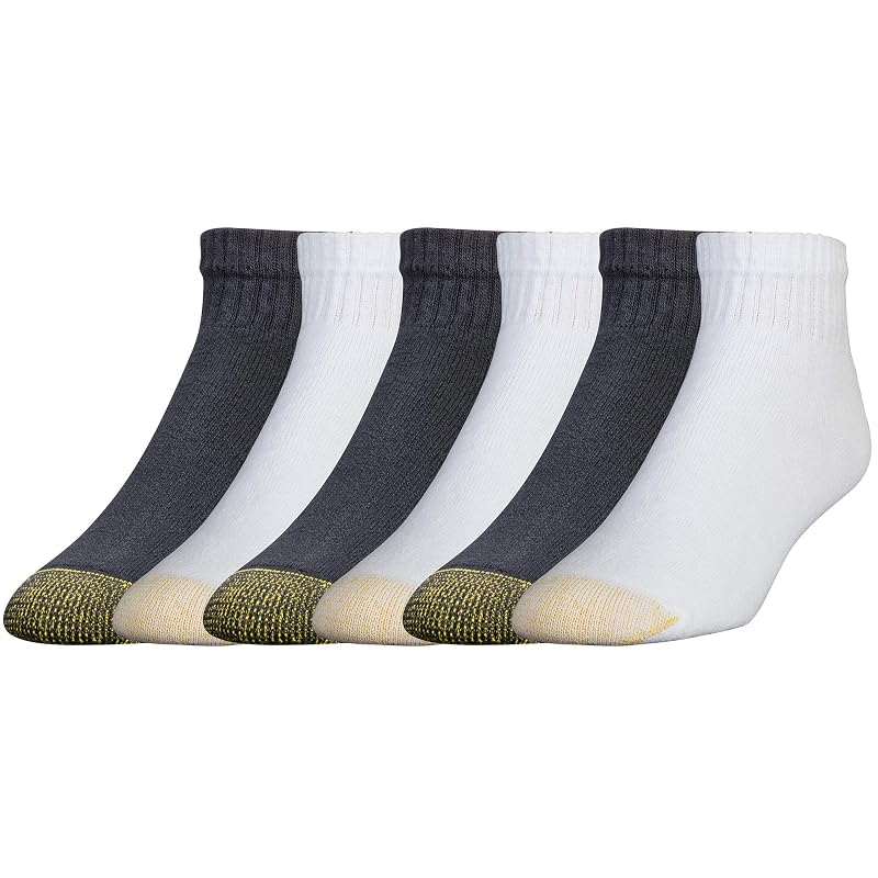 GoldToe Men's 6-Pairs Cotton Ankle Athletic Socks - Black & White, Large