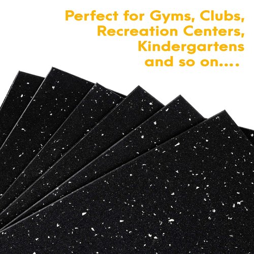 CyclingDeal 5/8" Thick High-Density Gym Floor Mats Tiles - 6 Pack 19.7”x19.7” Rubber Exercise Workout Equipment Ground Shock Absorbing Mat for Home Gym Garage - Black w/White Dots