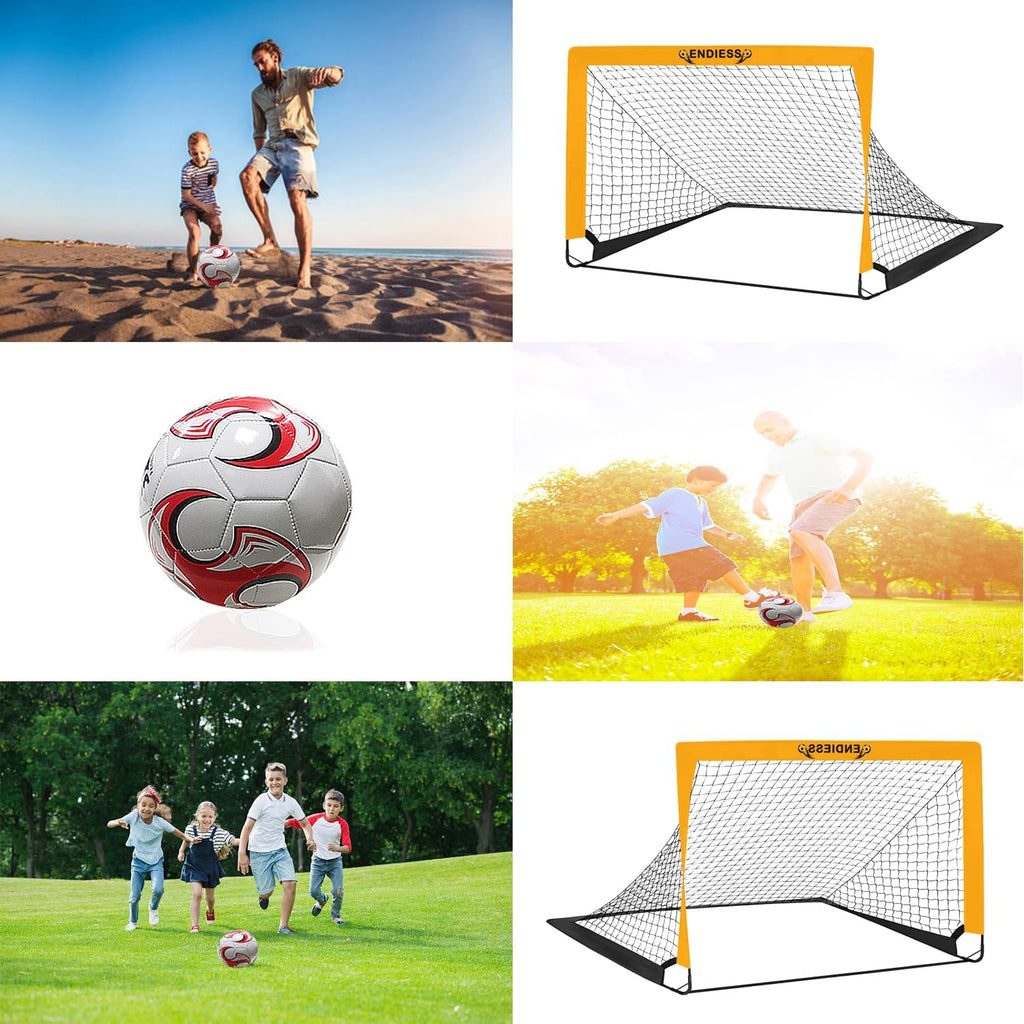 Skiennix Kids Soccer Goals - Durable 4'x3' Pop Up Net Set with Ball, Pump, Cones & Carry Bag