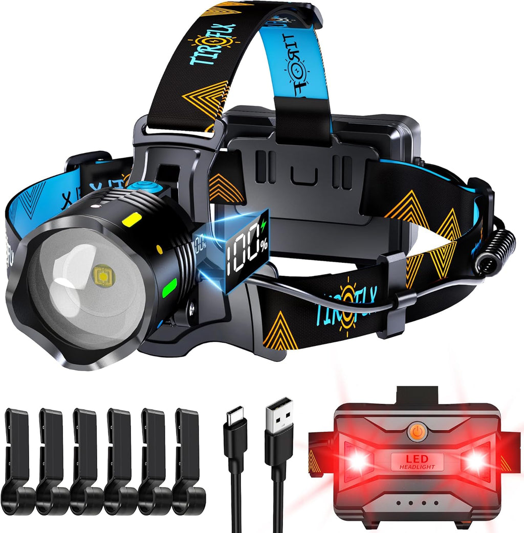 TIROFLX Headlamp - 12 Modes, 210000 Lux Brightness, Motion Sensor, Waterproof, 125° Angle for Camping