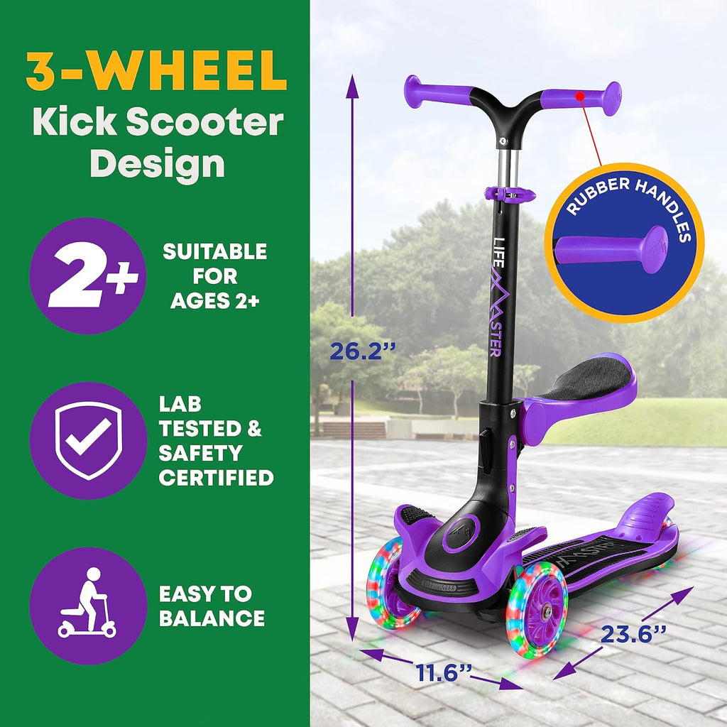 3 Wheel Scooter for Kids by [Brand Name] - Foldable Seat, Adjustable Handlebar & LED Wheels | Ages 2+