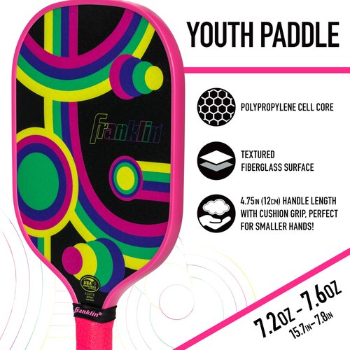 Franklin Sports Kids Pickleball Paddle - Forte Youth Racket for Kids - Junior Paddle Series - USA Pickleball (USAPA) Approved - 10mm Polypropylene Core - Pink