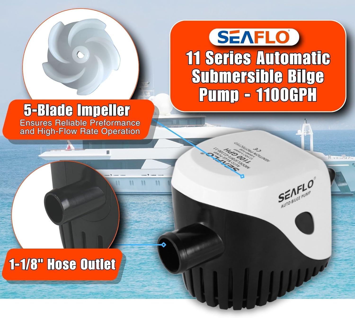 SEAFLO 1100GPH Automatic Submersible Bilge Water Pump - Magnetic Float Switch | 4-Year Warranty