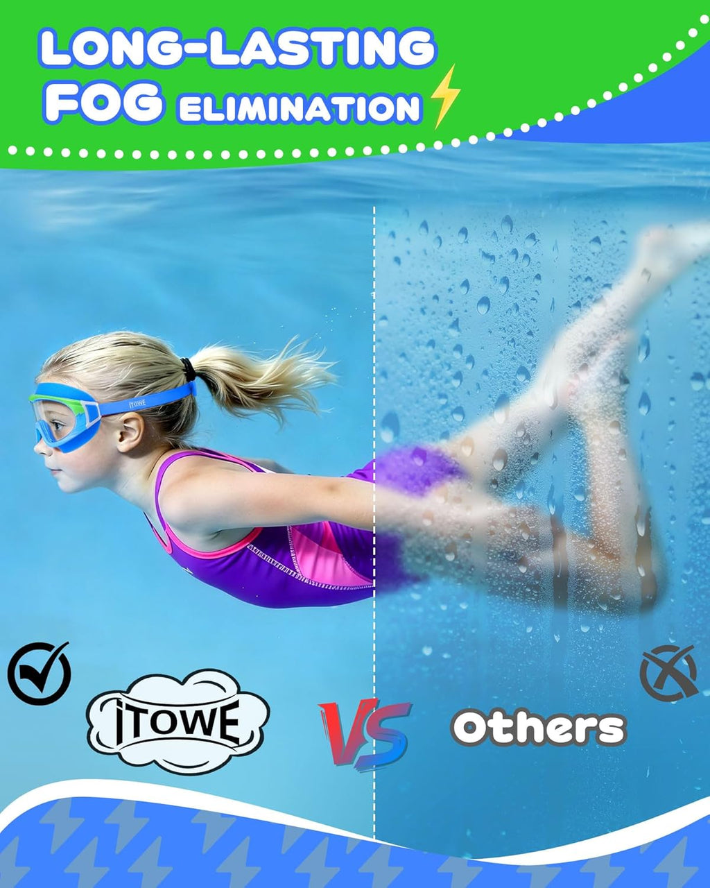 Skiennix Wide View Swimming Goggles - No Leak Design with Anti-Fog & UV Protection | Kids 3-15 Years