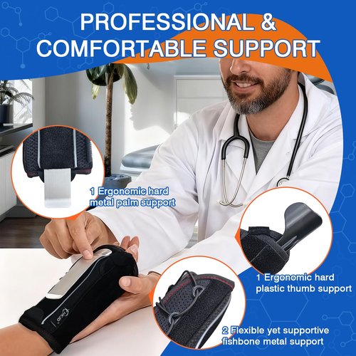 Wrist Brace with Thumb Support (Black, One Size, Right Hand)