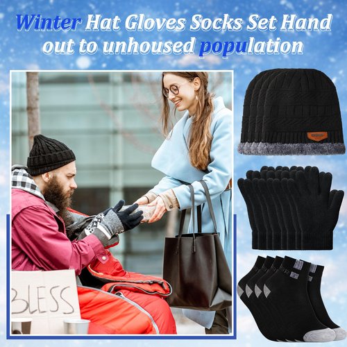Handepo 48 Pcs Homeless Care Package Supplies Winter Beanie Hat and Gloves Sock Set Bulk Cold Weather Gift for Men Homeless Winter Supplies for Men Women Emergencies Donation Charity Shelter Gift