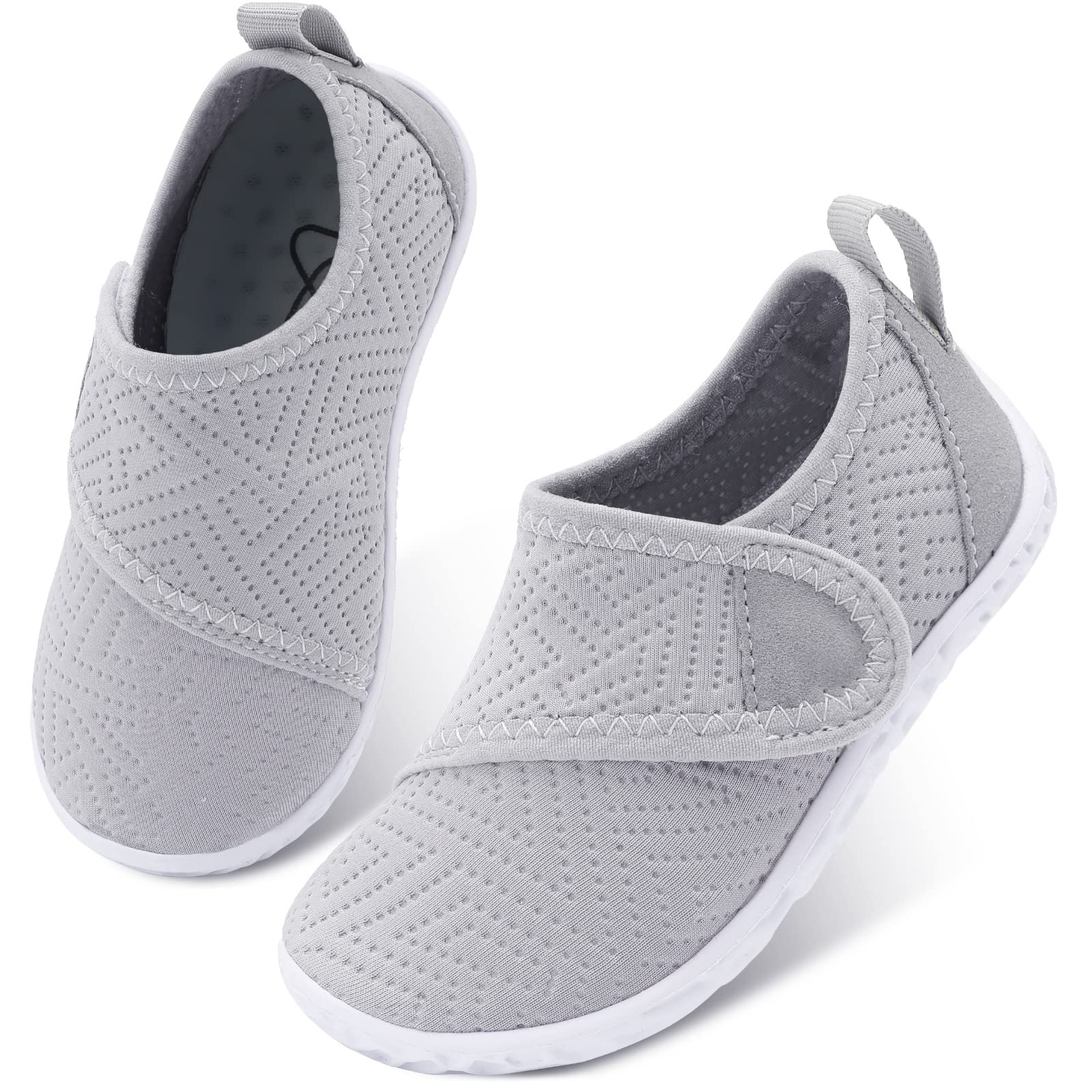 LeIsfIt Toddler Water Shoes Boys Girls Barefoot Aqua Socks Kids Breathable Quick-Dry Swim Shoes for Beach Pool Surf, Grey, 5 Toddler