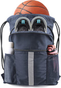 BeeGreen X-Large Drawstring Backpack - Black Gym Bag with Shoe Compartment for Sports & Travel