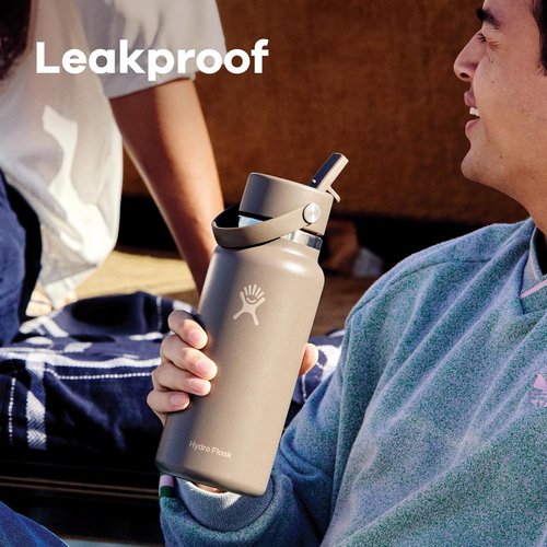 Hydro Flask Water Bottle - Insulated Stainless Steel with Wide Straw Lid | 40 Oz Ivory, Leakproof
