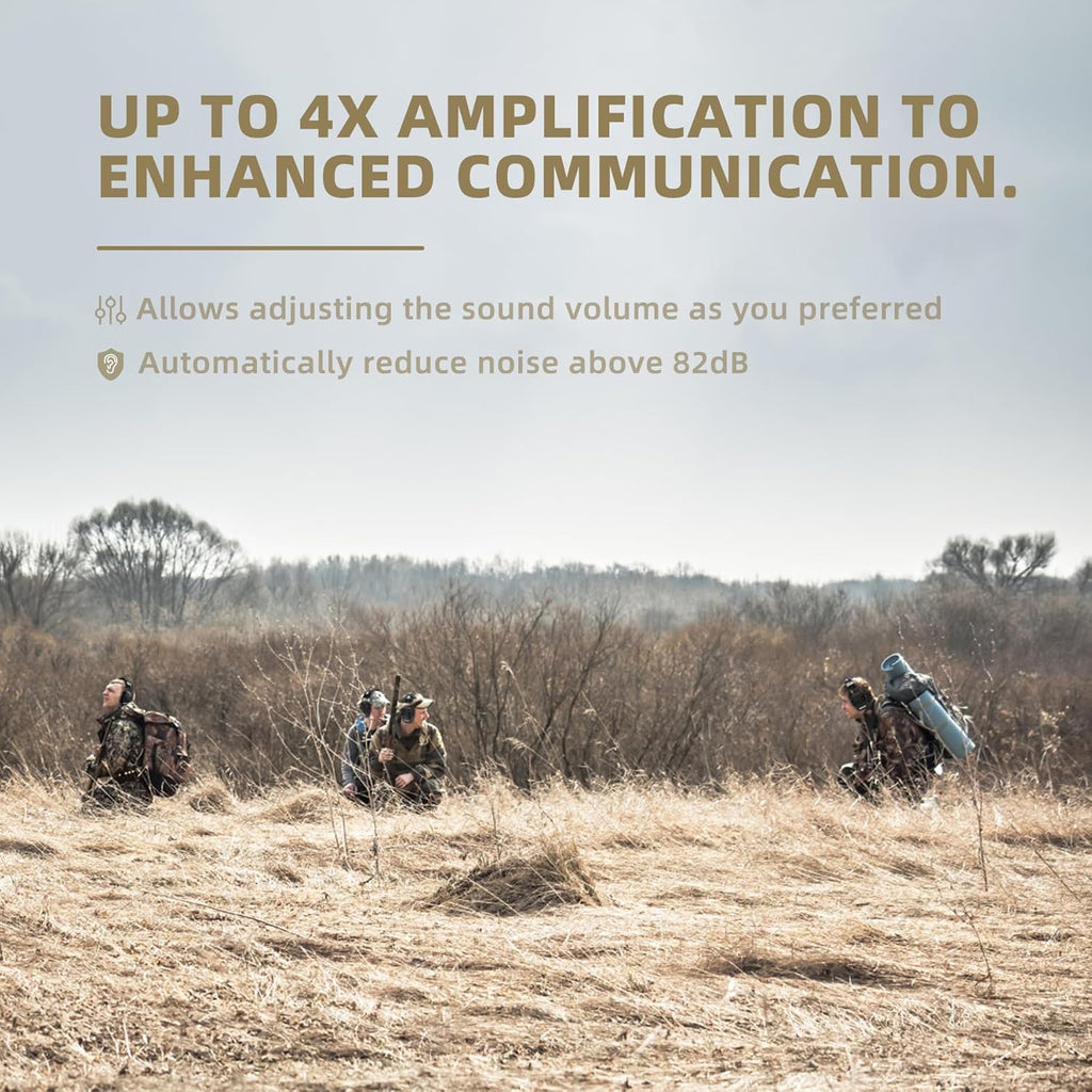 PROHEAR Electronic Ear Protection Muffs - 4X Sound Amplification & NRR 23dB Noise Reduction | Brown