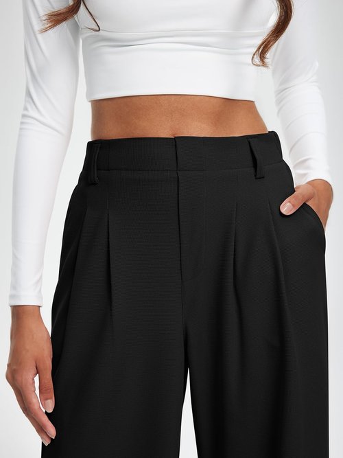 Libin Women's Wide Leg Pants - High Waisted Waffle Knit Casual Trousers with Pockets | 27"/29" Sizes