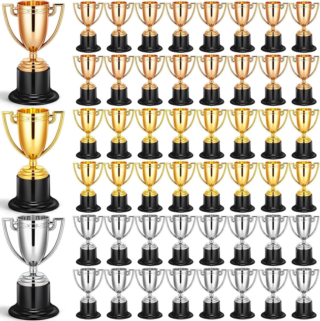 Skiennix Mini Trophy Cups Set - 60 Pcs 4-Inch Gold, Silver & Bronze Awards for Parties & Competitions