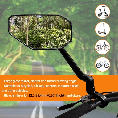 Homieway Bike Mirror, New Foldable Bicycle Mirror for Handlebar, 360° Adjustable Bar End Rear View Mirrors for E-bike, Mountain Bike, City Bikes & Scooter (Left 0.87-1")