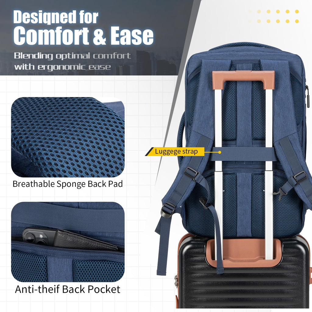 Velaybor 42L Travel Backpack with 4 Packing Cubes, TSA Friendly Flight Approved Carry-On Bag with USB Charging Port, Water-Resistant Weekender Business Backpack for Men Women, Fits 17.3" Laptop(Blue)