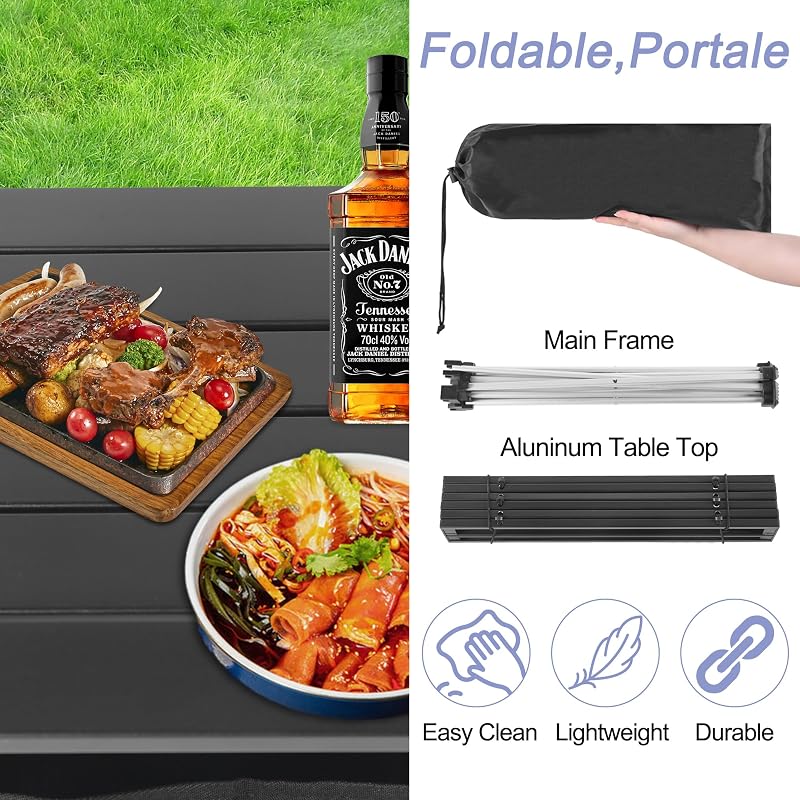 Grope Ultralight Aluminum Camping Table with Storage Bag – Black, Small, Includes Carry Bag and Set (Variation of THIS listing: Black+Camping Table Set – Leg & Top & Storage Bag+Small)