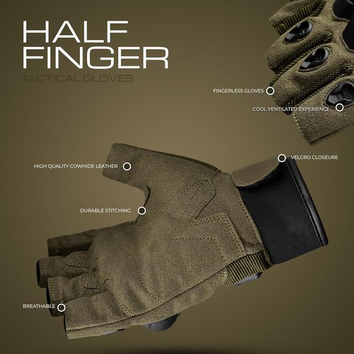 J.A.G. Tactical Gloves for Men - Fingerless Design with Hard Knuckle Protection | Ideal for Cycling, Airsoft, Hiking