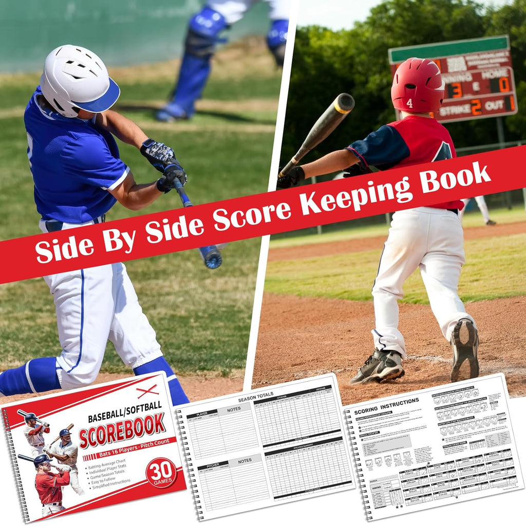 Skiennix Baseball Scorebook - 30 Game Softball Stats Keeper | 11.5x16 Inches, Track Player Averages