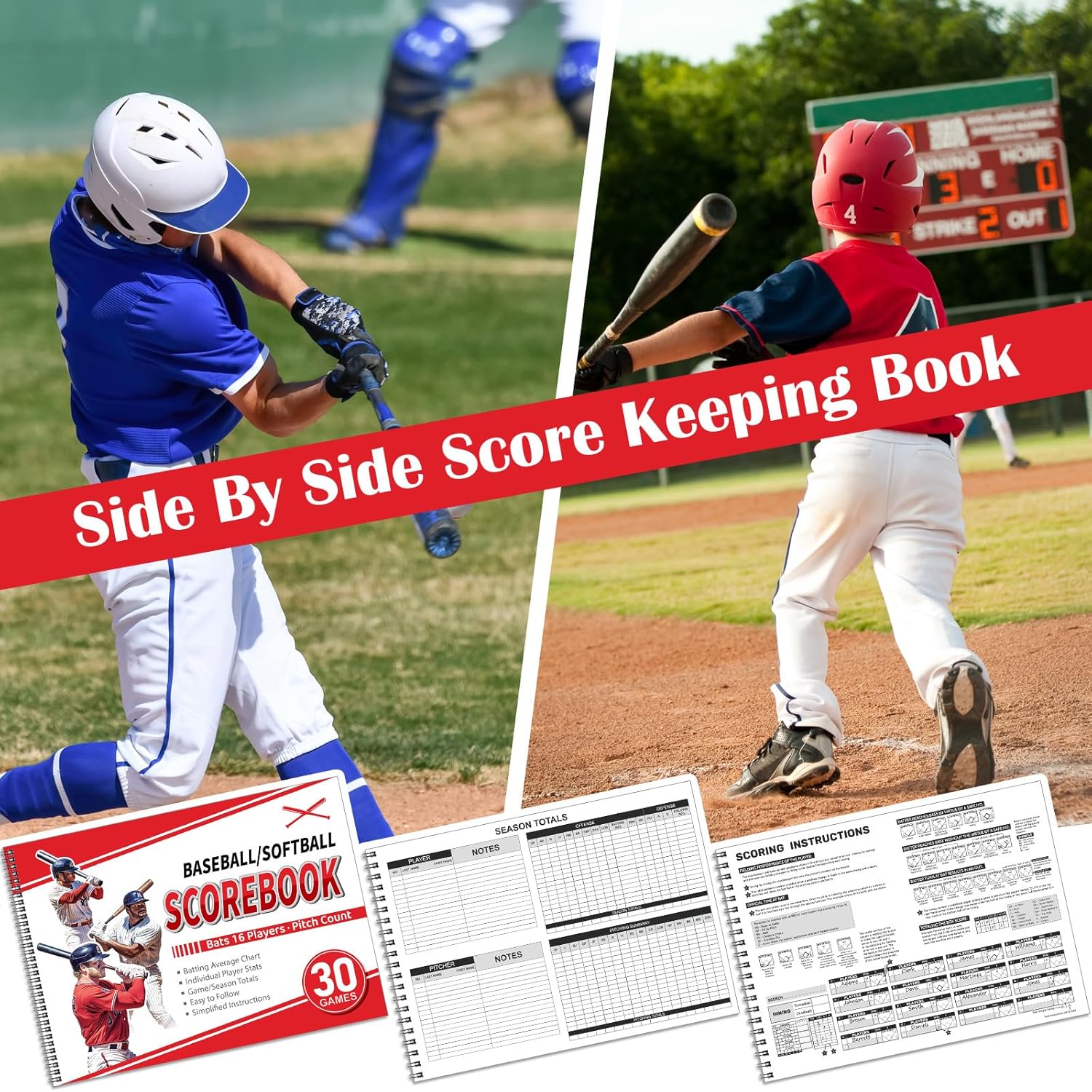 Skiennix Baseball Scorebook - 30 Game Softball Stats Keeper | 11.5x16 Inches, Track Player Averages