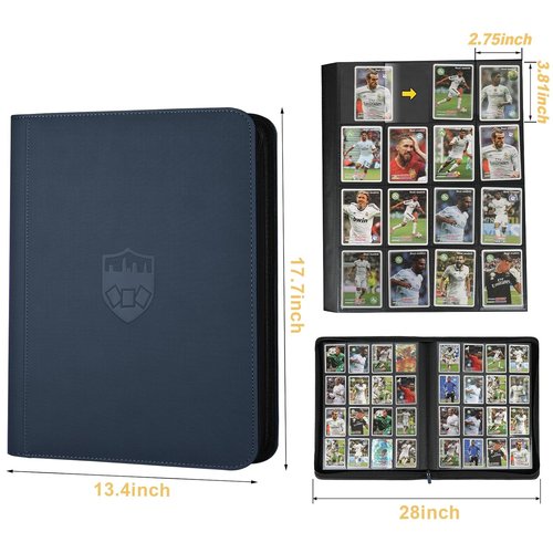 GERMUN Trading Card Binder - 16 Pocket Premium Card Holder for 1000+ Cards | Double-Sided Album (Blue)