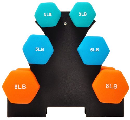 Fitvids Set of 6 Neoprene Dumbbell Hand Weights, Set with Rack: 3/5/8 Pairs