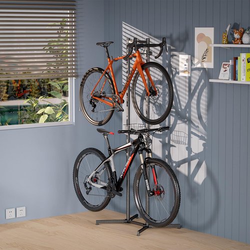 CXWXC 2-/4-Bike Storage Rack with Basket - Bike Rack Garage for Road, Mountain and Hybrid Bike Garage & Home (For 2 bikes)