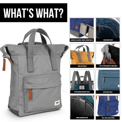 ORI LONDON Medium Tote Bag Backpack - Nylon Tote Backpack for Women & Men with Wide Mouth, Chunky Zippers, Multiple Pockets, Adjustable Straps - The Bantry, Stormy Backpack, 15.75x 11.81x 4.72