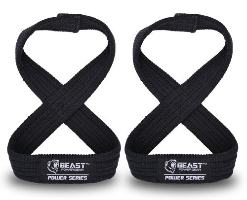 Beastpowergear Figure 8 Strap | Heavy Duty Deadlift Weight Lifting Power Wrist Strap | Weightlifting Powerlifting Shrugs Workout Men Women (Black, Large 14” (8.5+ Wrist Circumference))