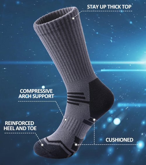 FNOVCO Women's Hiking Walking Running Crew Socks Thick Cushioned Athletic Compression Socks 5 Pairs (Multicolor 03, 9-11)