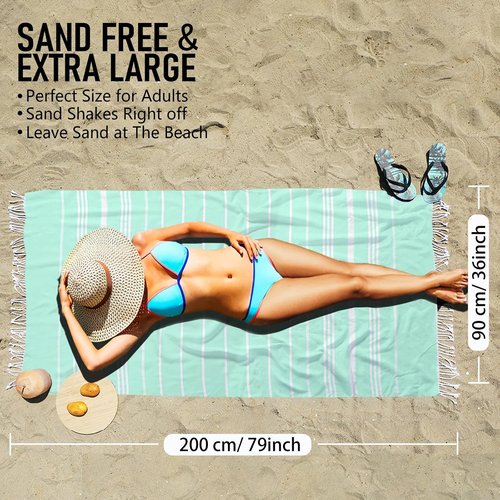 4 Pack Cotton Turkish Beach Towel Lightweight Thin Travel Vacation Essentials Oversized XL Towels Set for Pool Swim Bath Camping Cruise Accessories Absorbent Quick Dry Sand Free Bulk clearance Striped
