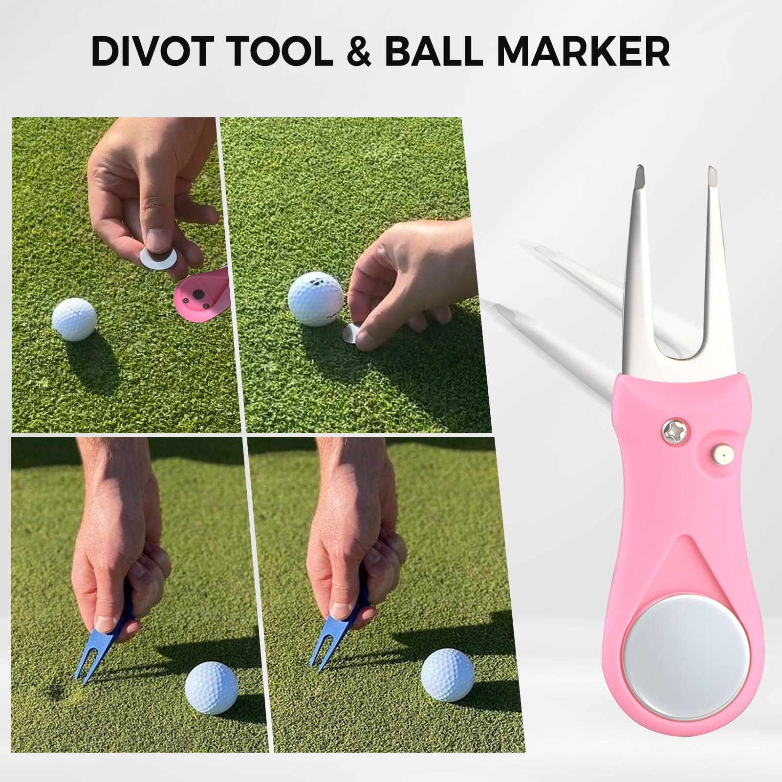 Pink Golf Accessories for Women, Acrylic Paint Ink 16 Pcs Golf Essentials Kit - Golf Club Brush & Golf Towel, Tee & Ball Holder for Bag, Divot Tool & Ball Maker, Golf Club Cleaning Kit - Golf Gifts