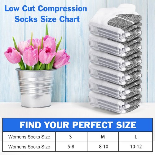 THATISHE White Compression Running Socks for Women Thick Cushioned Ankle Athletic Low Cut Gift Socks 6 Pairs - White