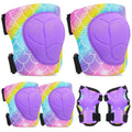 FIODAY Kids Knee Pads - Adjustable Knee, Elbow & Wrist Guards for Roller Skating | Rainbow Mermaid, 3-8 Years