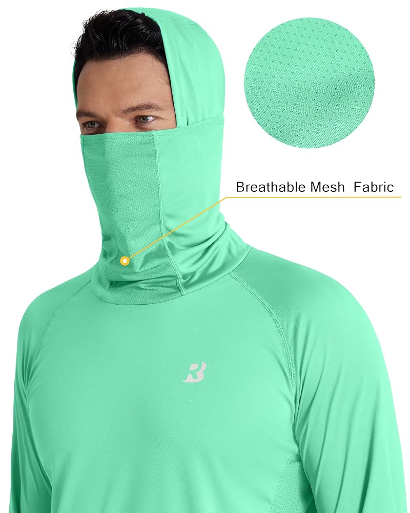 Roadbox UPF 50+ Men’s Sun Hoodie with Face Mask – Mint Green, Large
