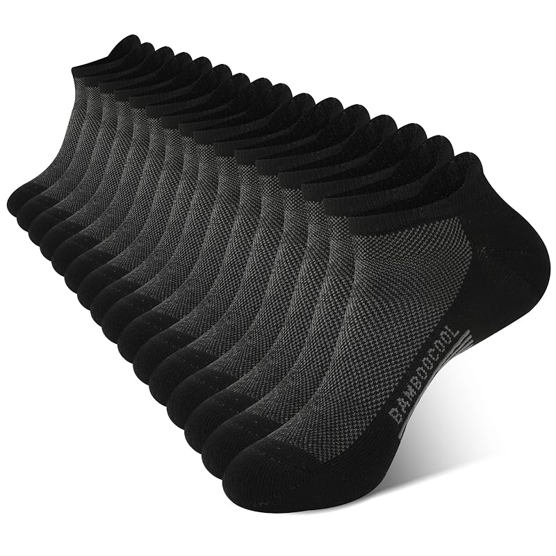 Bamboo Cool Mens Athletic Ankle Socks 8 Pack – Black Large, Moisture-Wicking Cushioned