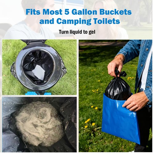 HAOSLINE 15 Pack Toilet Waste Bags Leak Proof Double Bag Design & Absorbent Pad- Great for Camping,RVing, Hiking, or Boating -Portable Toilet Bags Fit 5-gallon Buckets and Portable Toilets