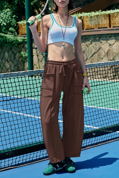 Nirovien Womens Barrel Sweatpants High Waisted Wide Leg Sweatpants Drawstring Lounge Baggy Pants Barrel Sweats(Brown,M)
