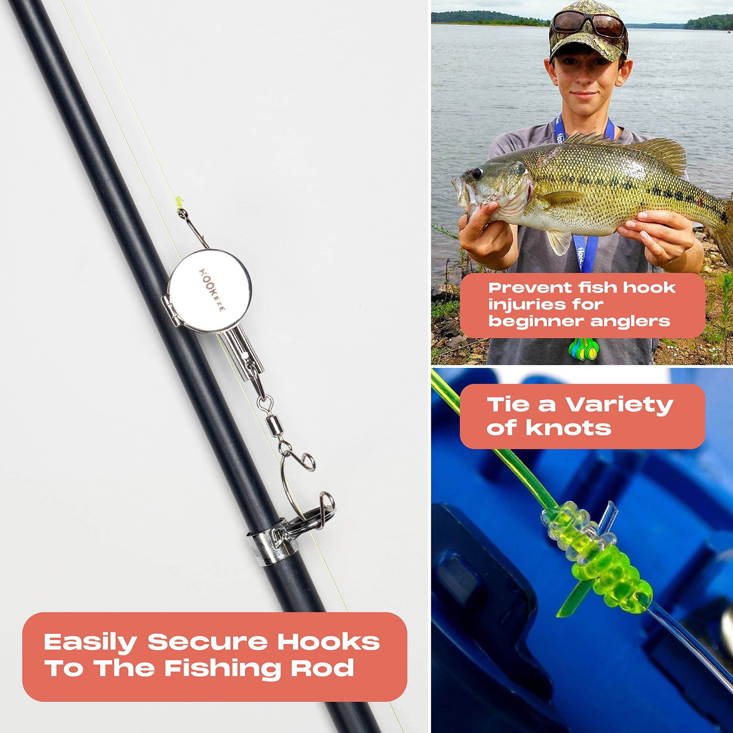 HOOK-EZE Knot Tying Tool | Cover Hooks While Tying Strong Knots, Stocking Stuffers for Men, Great Fishing Accessories for Beginner Anglers (Metal)