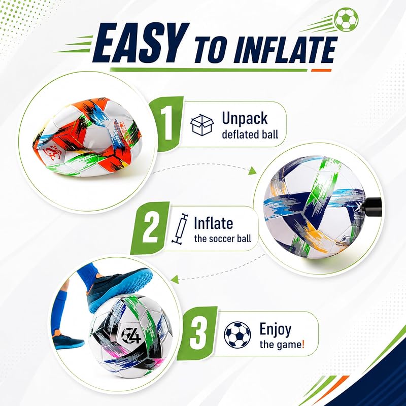 Soccer Ball Size 3/4/5 with Pump - Tri-Color PVC, 7.8in Diameter, Includes 3-Pack
