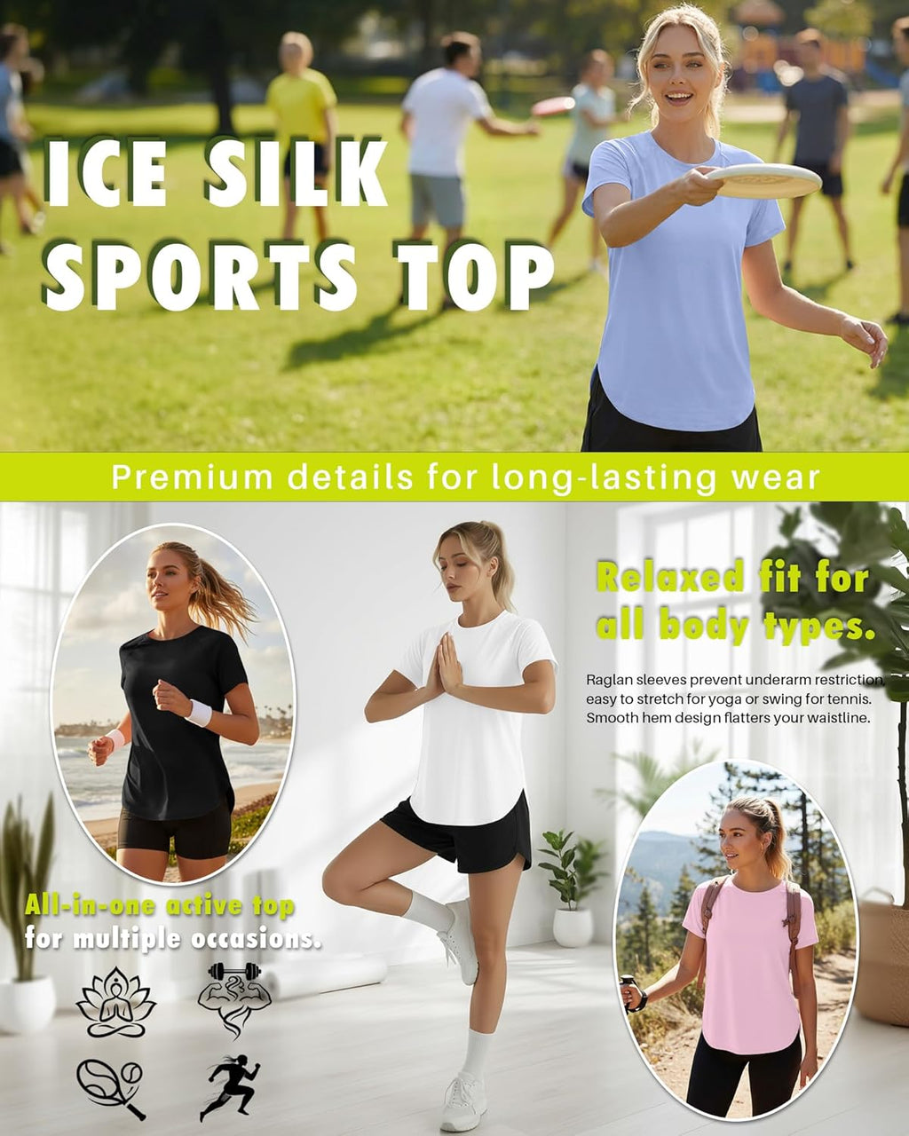 Skiennix Women's Workout Shirts - Quick Dry Athletic Tops | 4 Pack Short Sleeve Yoga Tees
