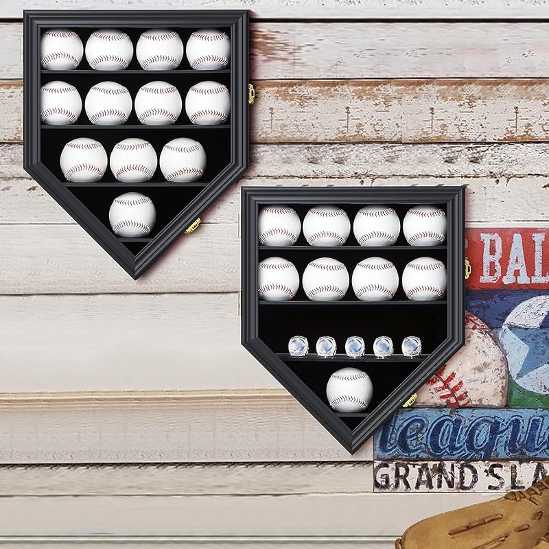 Grintus 12-Ball Baseball Display Case with Lockable Glass Door Wall Mount
