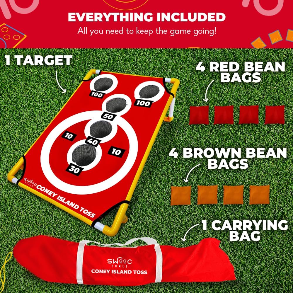 Swooc Games - Coney Island Toss™ - Arcade-Style Cornhole Board Set with Carrying Case & 15+ Games - Fun for All Ages