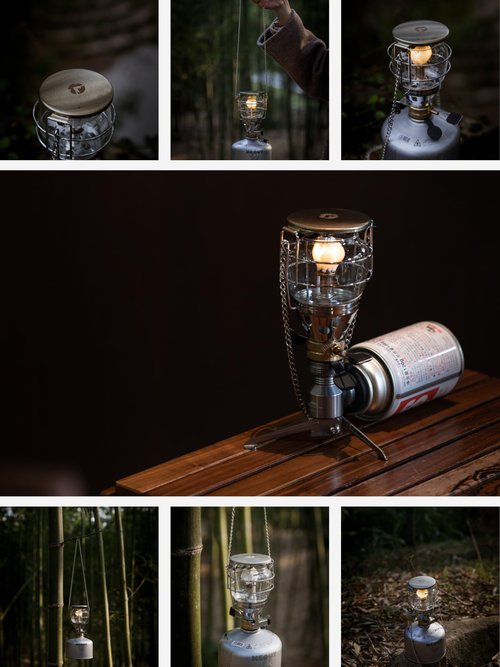 CAMPINGMOON Mini Gas Camping Lantern with Hanging Chain & Hard Case – 80W Equivalent Brightness, Adjustable Dial, Outdoor Portable Butane Lamp for Hiking, Backpacking, Emergency, Tent Lighting T-4