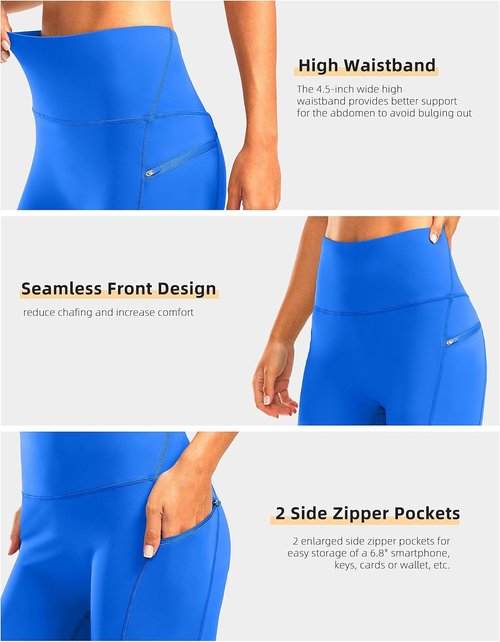 Bikewa Women's High Waisted Biker Shorts - Tummy Control Spandex with Zipper Pockets | 8" Running Workout