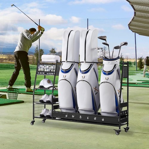 Lauren & Harold Golf Bag Organizer - Space-Saving Rack for 2 Golf Bags & Clubs | Ideal for Garage or Shed