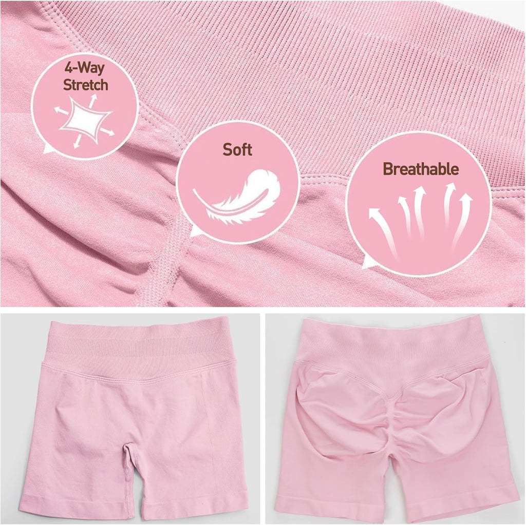 POWERASIA 4.5" Workout Impact Shorts Hidden Scrunch Butt Lifting Gym Booty Biker Shorts for Women Tummy Control