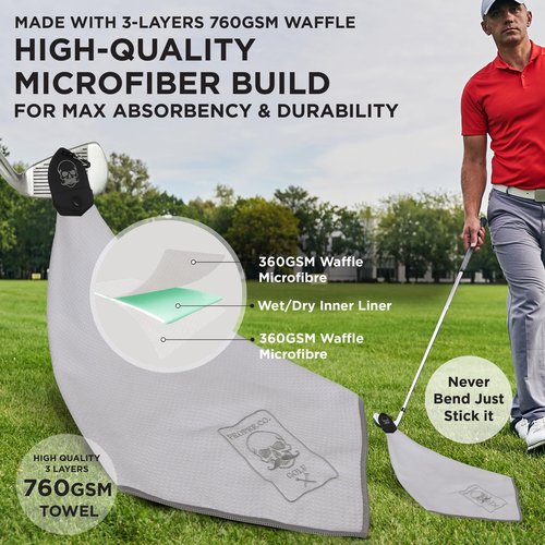 Proper Company Golf Magnetic Golf Towel (White) Microfiber Golf Towel | Ultra Absorbant Waffle Pattern | Extra Strong Magnet for Golf Cart or Clubs