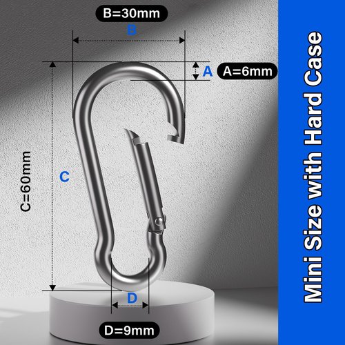 SUPOLOGY 304 Stainless Steel Carabiner Clip, 3 x 2.5 inches, D-Ring Spring Gate, Silver (20PCS 304 Stainless Steel Clips)