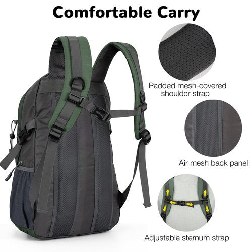 Outplea 25L Small Hiking Backpack Daypack for Men Women, Waterproof Outdoor Backpack with Chest Strap for Camping, Green