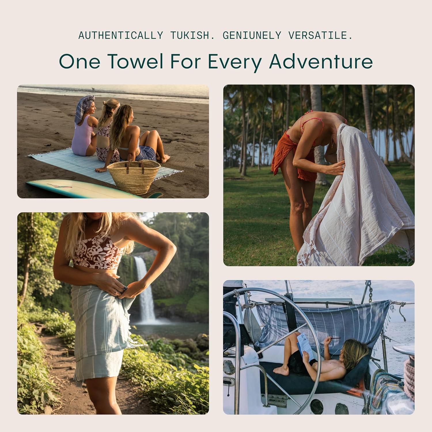 WETCAT Oversized Turkish Beach Towel - 100% Cotton, Sand-Free, Quick-Drying, Aqua (38"x71")