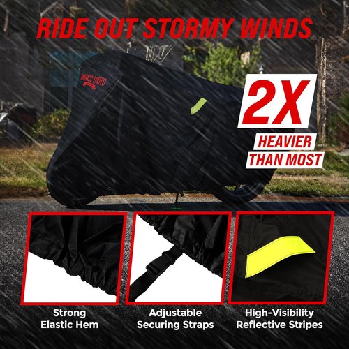 Badass Moto Motorcycle Cover - Waterproof Heavy-Duty All-Season Protection for Harley & Cruiser Bikes | Large 97L